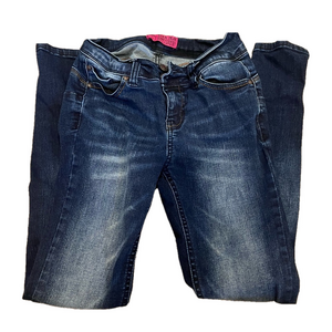 DARK BLUE MID RISE WAX JEANS